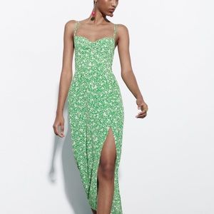 ZARA Green Printed Corset Style Dress